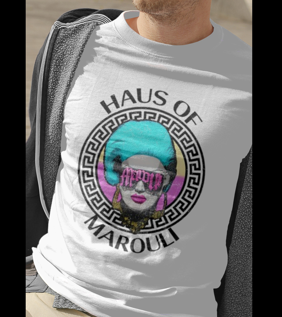 HAUS OF MAROULI Neon Glam Icon With Greek Key Border T-Shirt