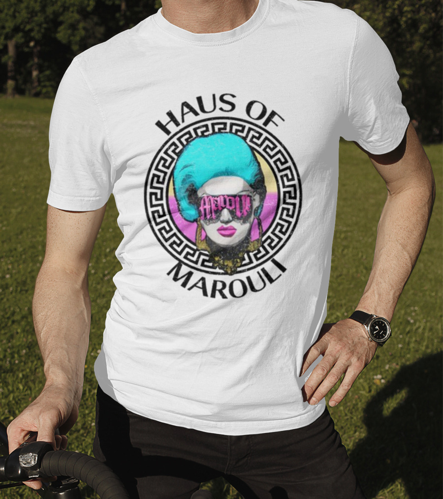 HAUS OF MAROULI Neon Glam Icon With Greek Key Border T-Shirt