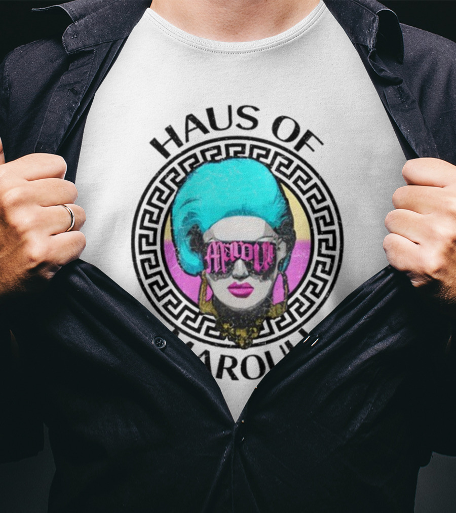 HAUS OF MAROULI Neon Glam Icon With Greek Key Border T-Shirt