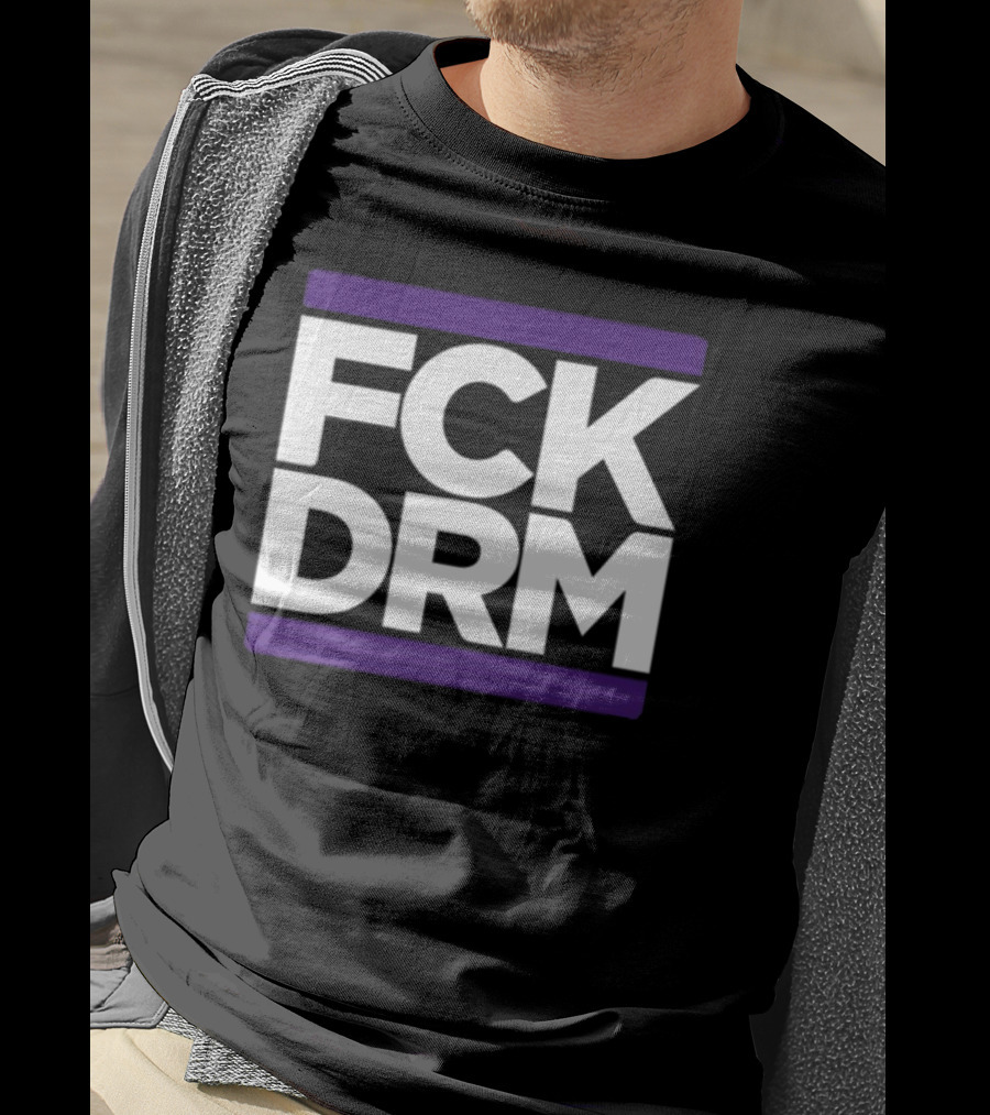 Modernvintageg Fck Drm Text Bold White Letters Purple Bars T-Shirt