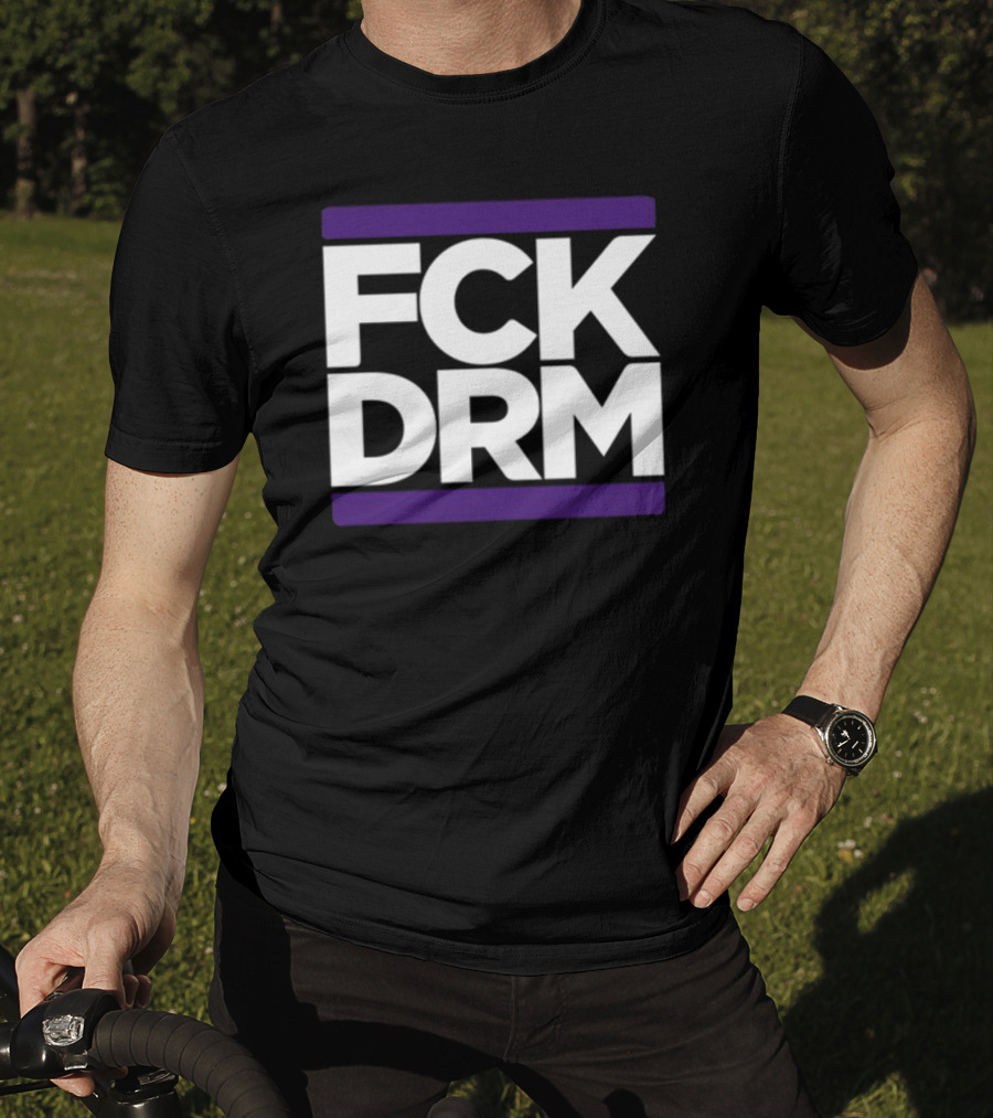Modernvintageg Fck Drm Text Bold White Letters Purple Bars T-Shirt