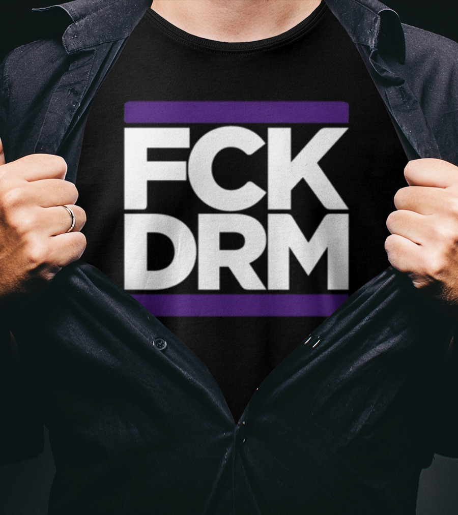 Modernvintageg Fck Drm Text Bold White Letters Purple Bars T-Shirt