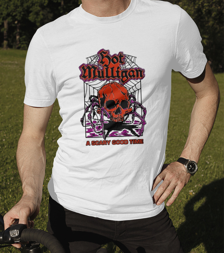 Hot Mulligan Halloween Skull Web A Scary Good Time T-Shirt