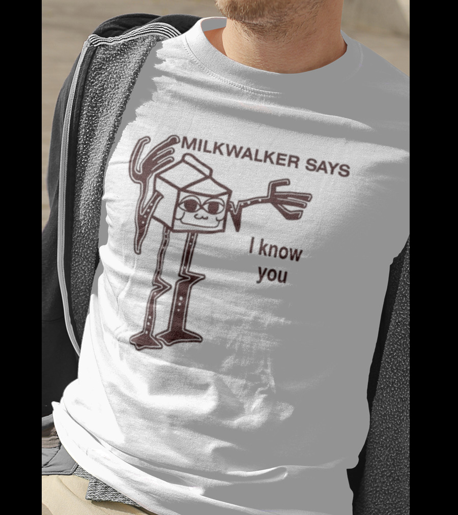 MILKWALKER SAYS I KNOW YOU Creepy Tall Cartoon Character Box Milk T-Shirt