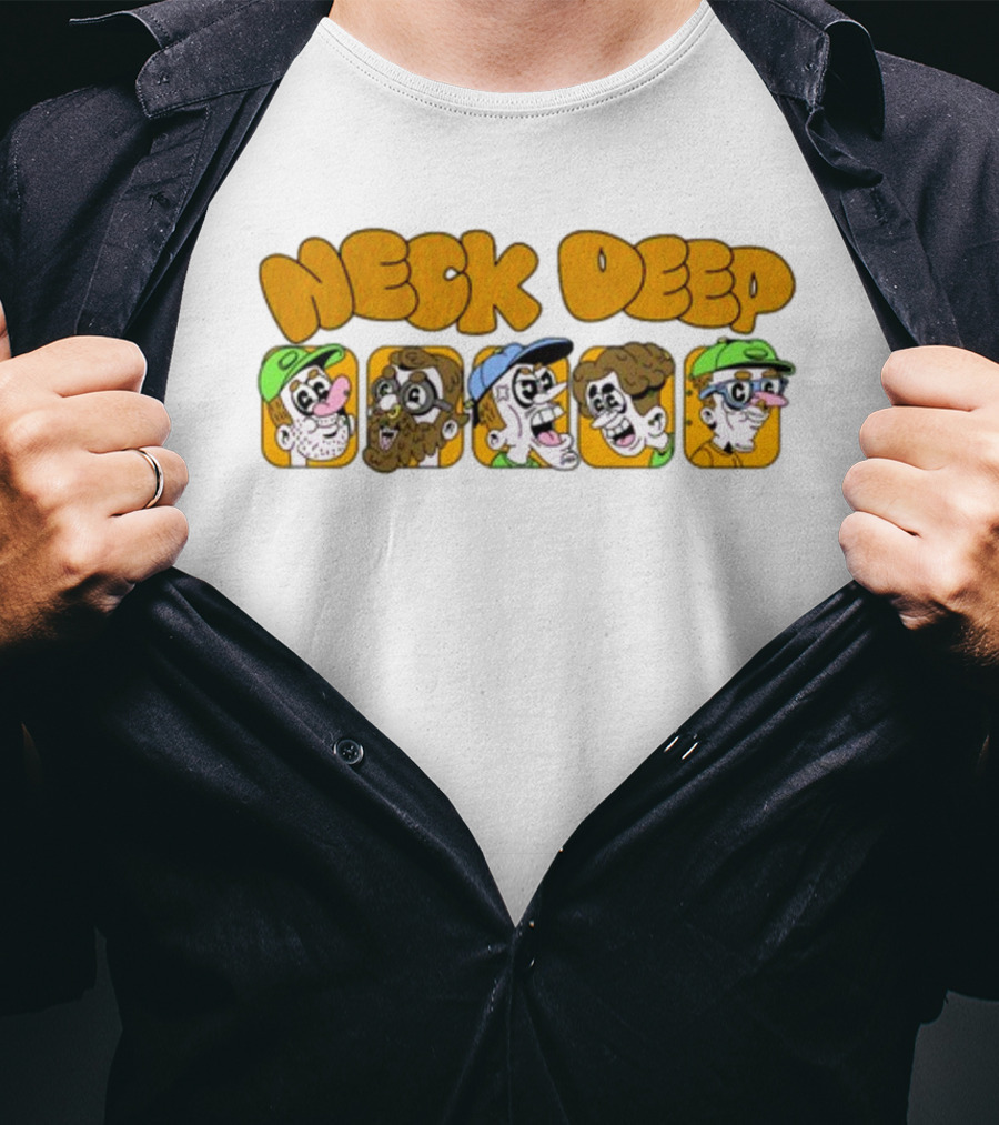Neck Deep Cartoon Band Character Faces T-Shirt