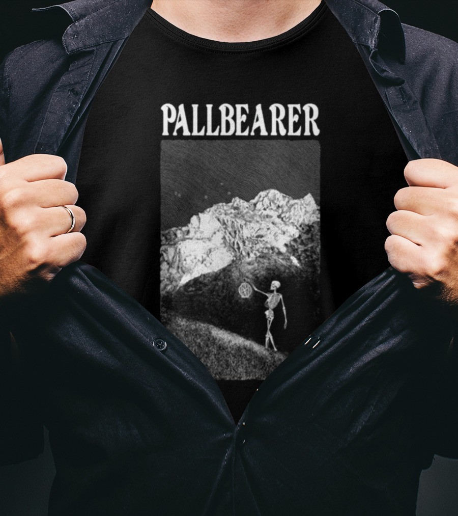 Christian Degn Hermit Pallbearer Skeleton Holding Octagon In Mountainous Landscape T-Shirt