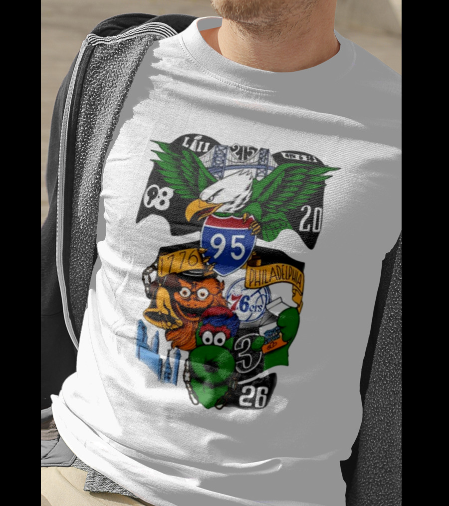 Philadelphia 215 Eagles 76ers 95 Gritty Fanatic 1776 98 26 20 Skyline LIII T-Shirt