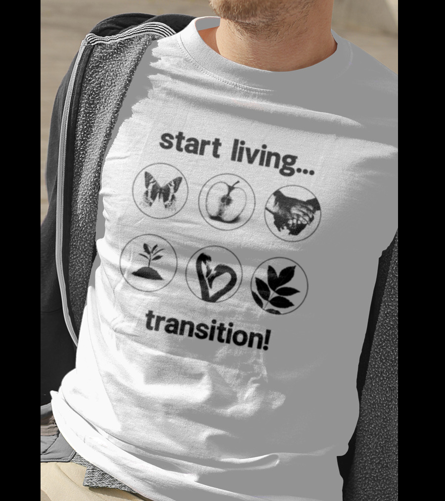 Start Living Transition Butterfly Apple Handshake Plant Growth Heart Leaves T-Shirt