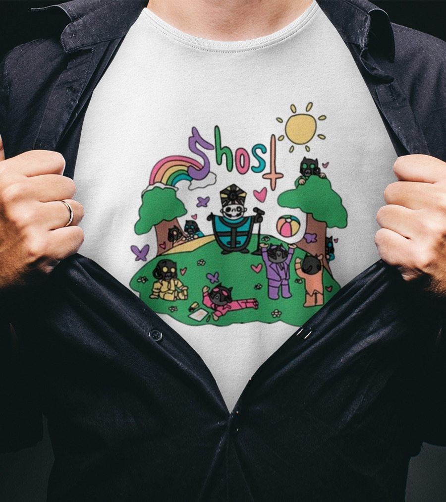 Cardinal Copia Ghost Slipknot Fun Cartoon Scene With Rainbow And Sun T-Shirt