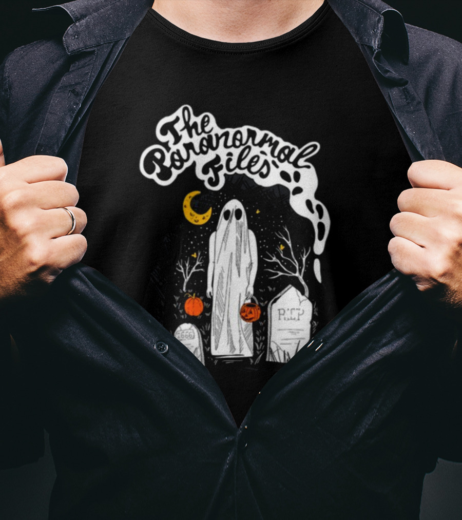 The Paranormal Files Ghost Halloween Cemetery Moon Stars RIP Pumpkin T-Shirt