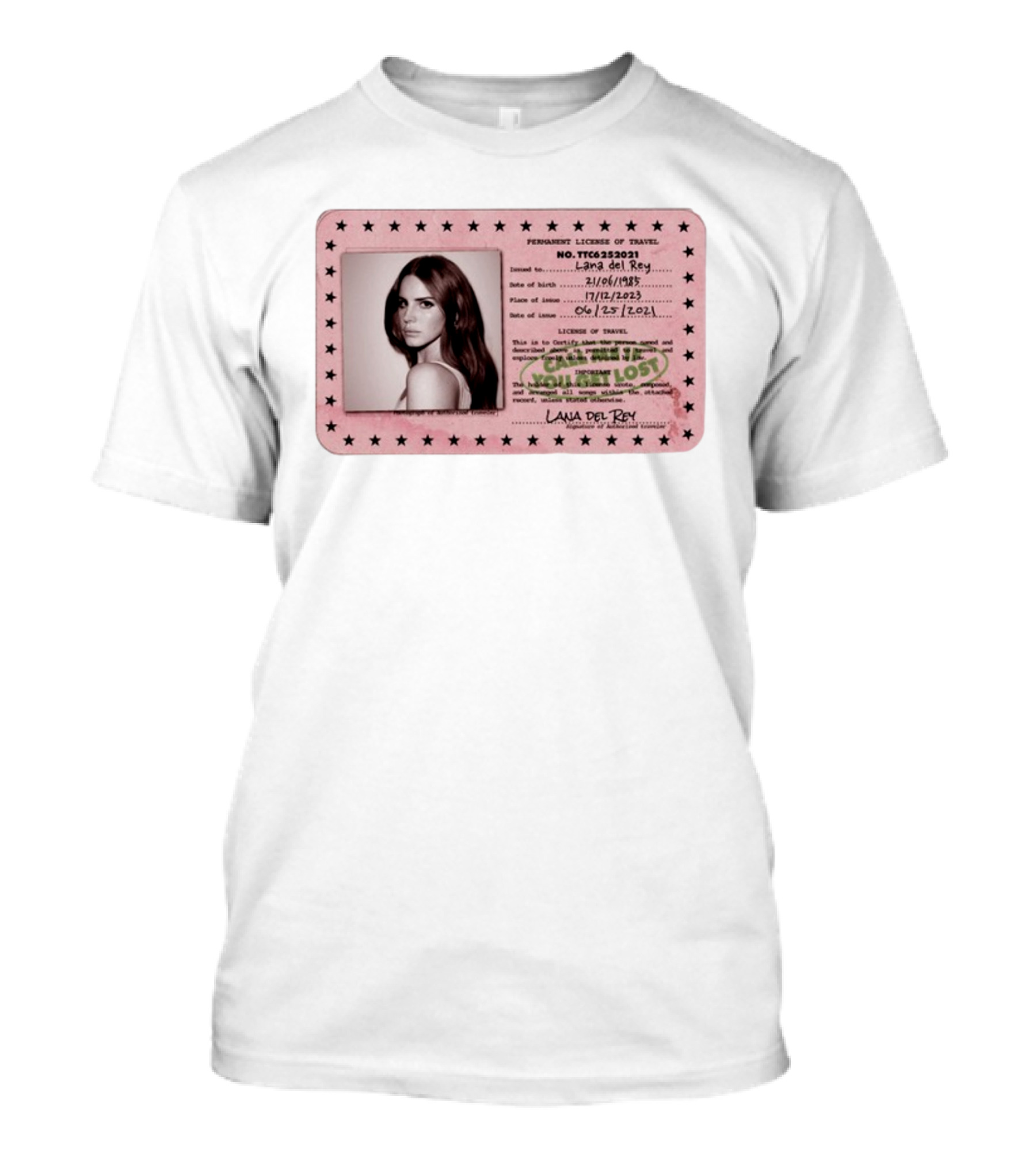 Permanent License Of Travel Lana Del Rey Id Card Stars T-Shirt