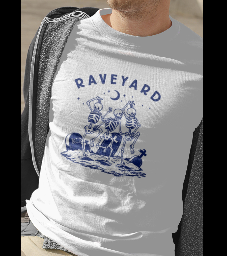 Raveyard Skeleton Dance Under Moon With Tombstones T-Shirt