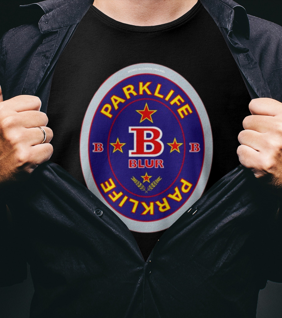 Blur Parklife Beermat Brewed In London England B Logo B Stars T-Shirt