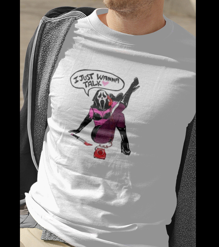 Oatmilklady I Just Wanna Talk Ghost Face Mask Retro Phone T-Shirt