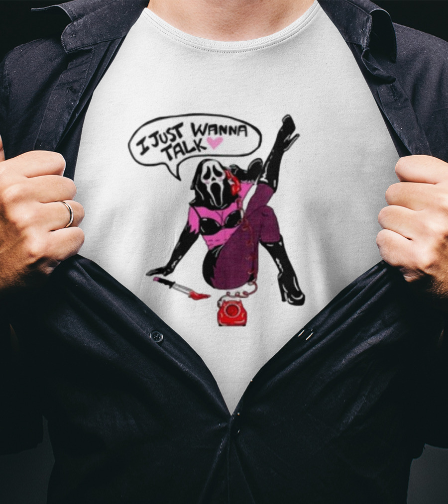 Oatmilklady I Just Wanna Talk Ghost Face Mask Retro Phone T-Shirt