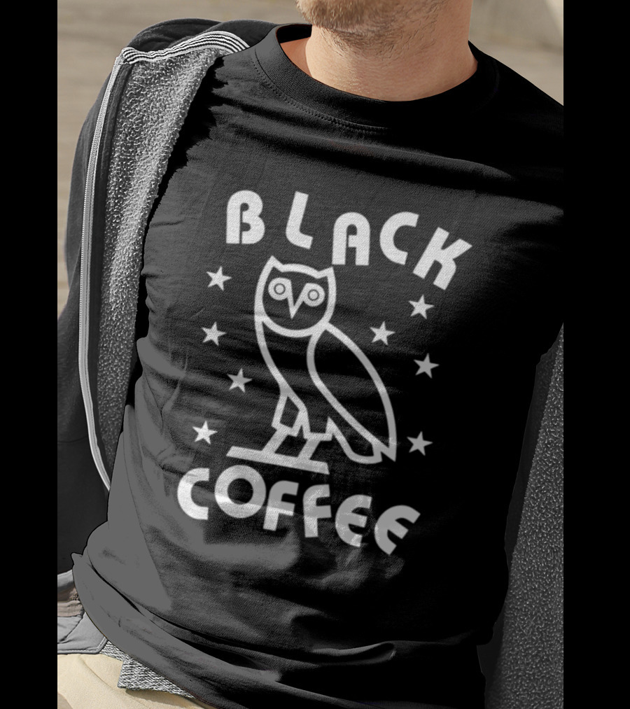 Black Coffee Owl Stars T-Shirt