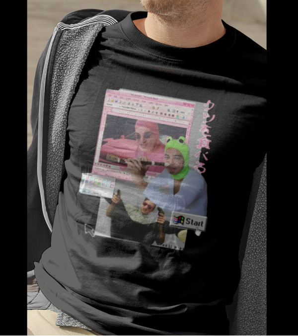 Hikkichuu Franku Vaporwave Pink Guy Windows Aesthetic Kanji Text T-Shirt