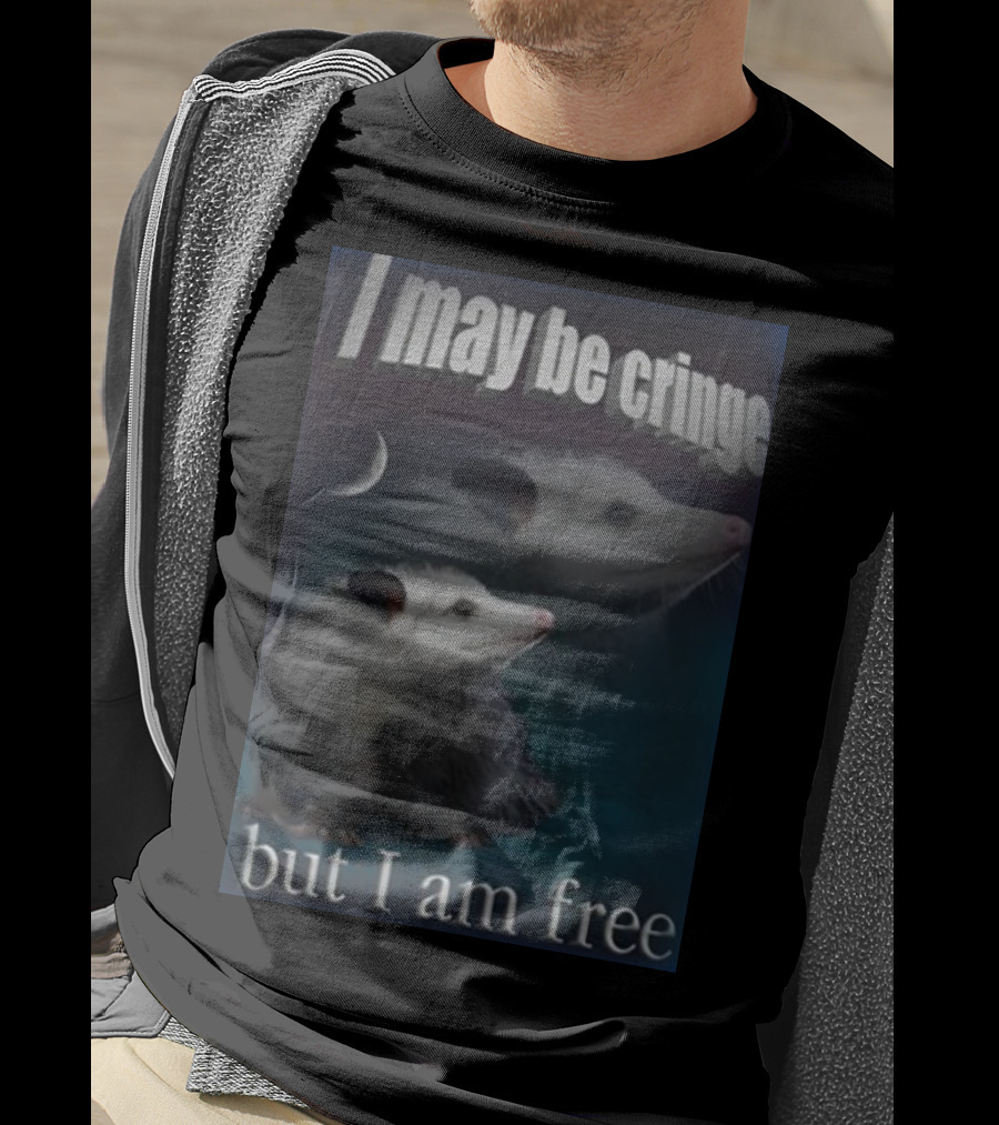 I May Be Cringe But I Am Free Possum Under Moonlight Shadow Dual Image T-Shirt