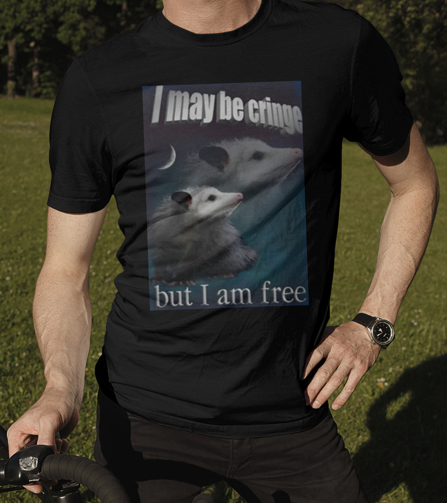 I May Be Cringe But I Am Free Possum Under Moonlight Shadow Dual Image T-Shirt