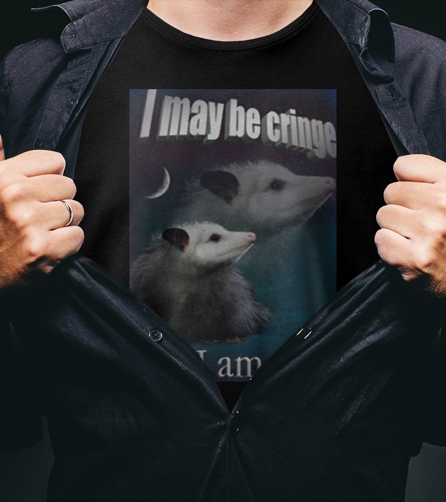 I May Be Cringe But I Am Free Possum Under Moonlight Shadow Dual Image T-Shirt