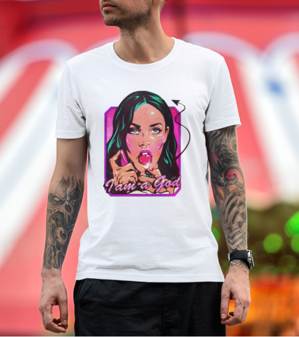 Premium T-Shirt: Megan Fox I Am a God Comic Style Pop T-Shirt Megan Fox I Am a God Comic Style Pop T-Shirt