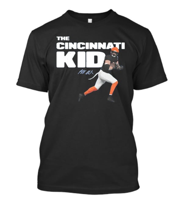 The Cincinnati Kid Football Player Graphic With Signature In Orange And Black T-Shirt
