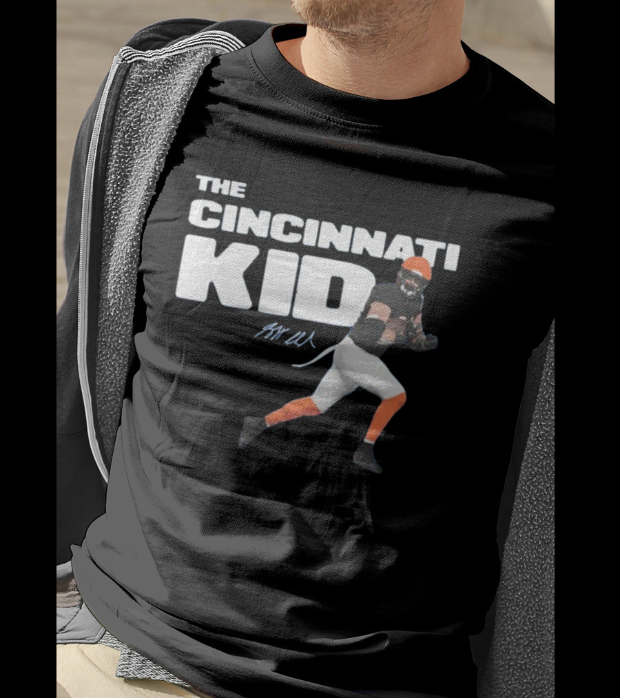 The Cincinnati Kid Football Player Graphic With Signature In Orange And Black T-Shirt
