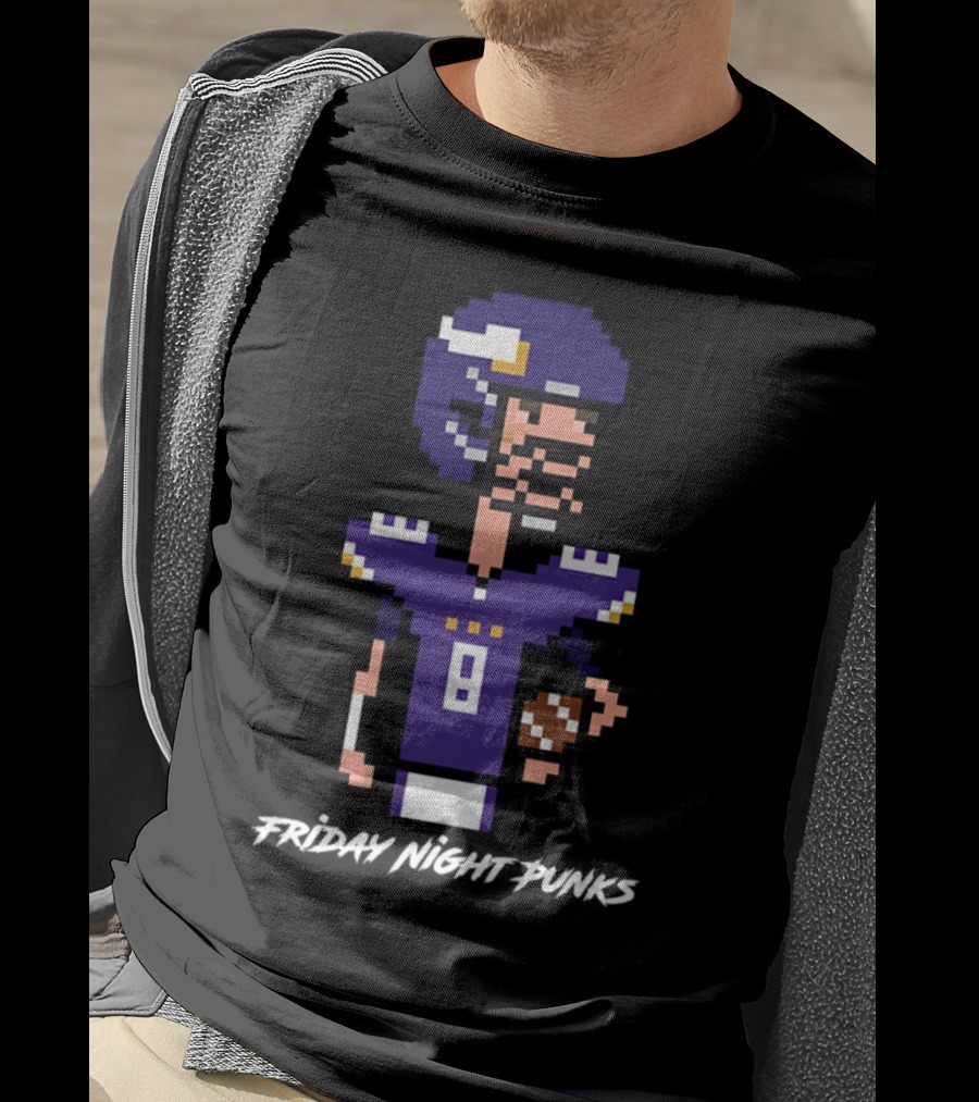 Friday Night Punks Purple Pixelated Football Quarterback Holding Ball T-Shirt