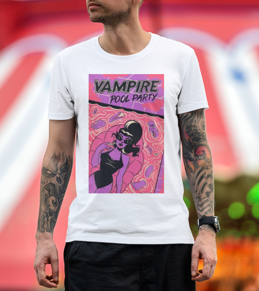 Vampire Pool Party Retro Vibes with Tragic Girl and Floating Accessories T-Shirt