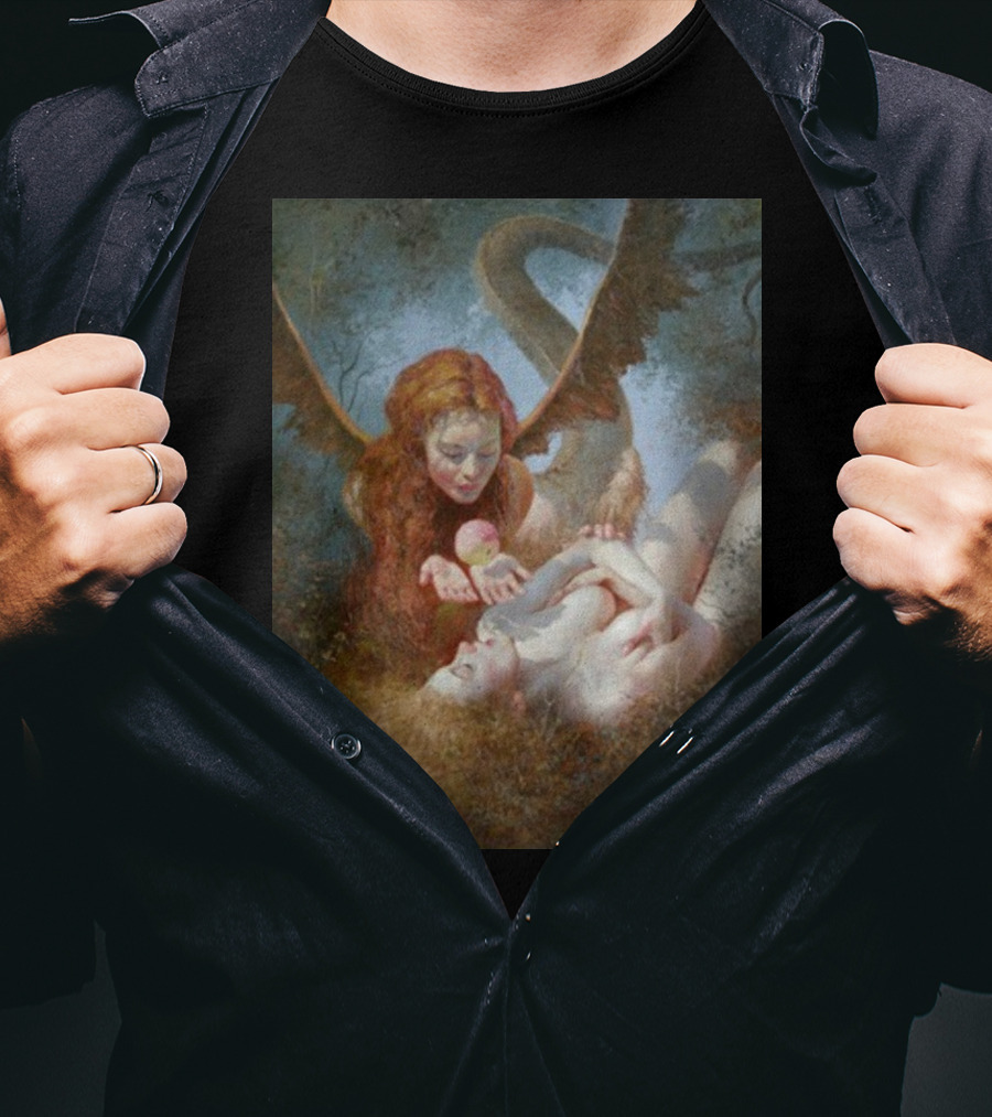 Lilith And Eve 1963 Apple Serpent Wings Mythical Encounter By Yuri Klapouh T-Shirt