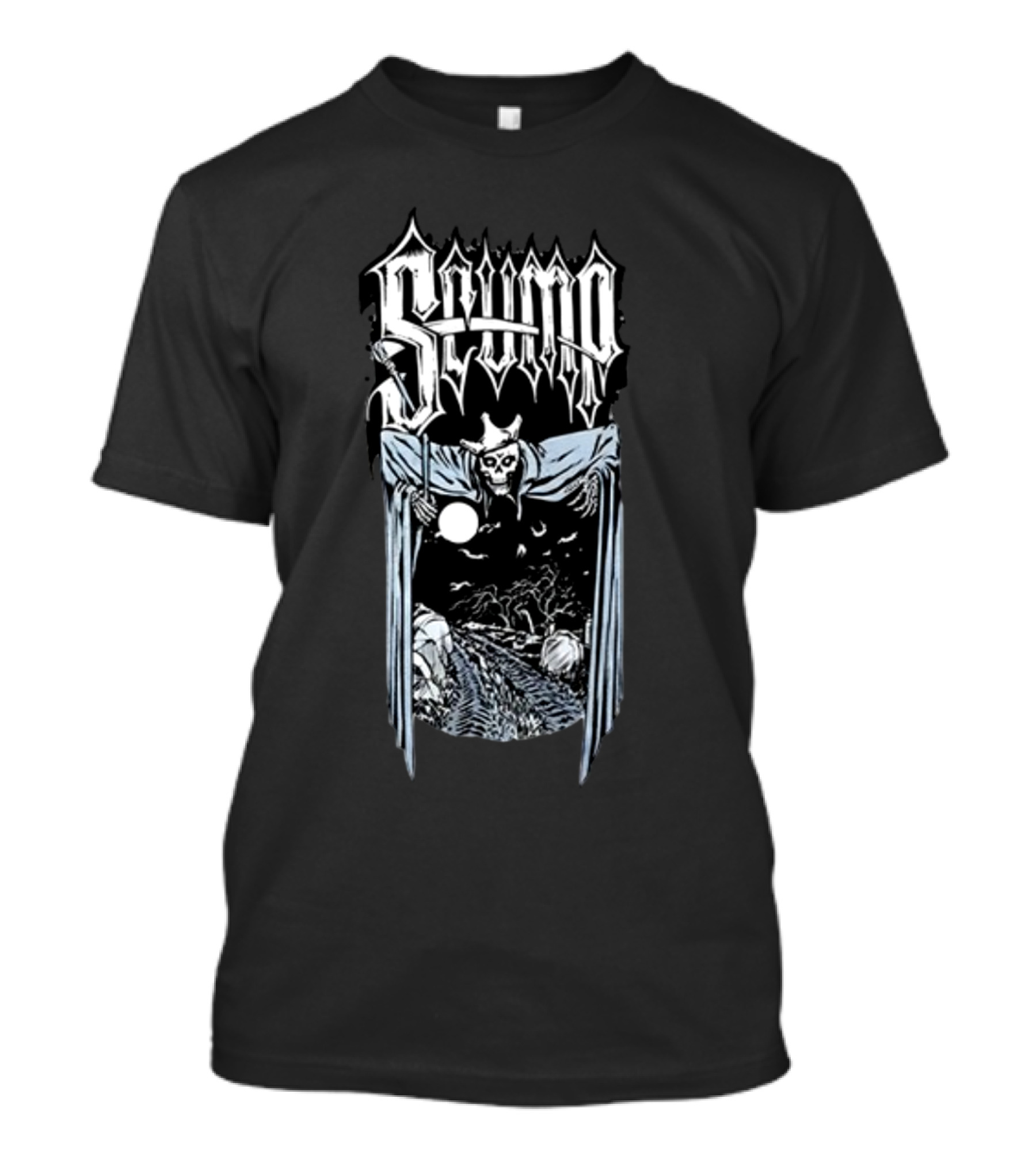 Scump Graveyard Skull Grim Reaper Nighttime Moon Scene T-Shirt