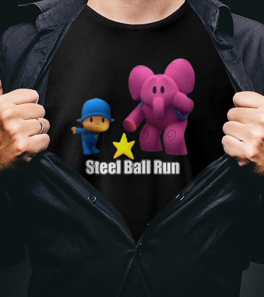 Pocoyo And Pink Elephant Star Steel Ball Run T-Shirt