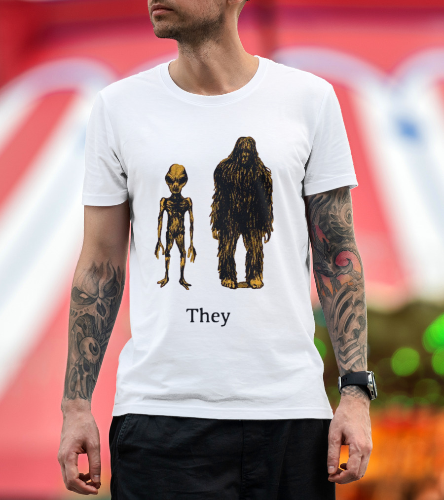 TMBGShop Cryptids They Alien Bigfoot On Sage Green T-Shirt