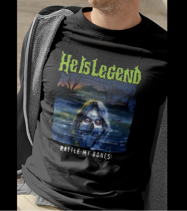 He Is Legend Rattle My Bones Eerie Forest Lake Ghostly Face T-Shirt
