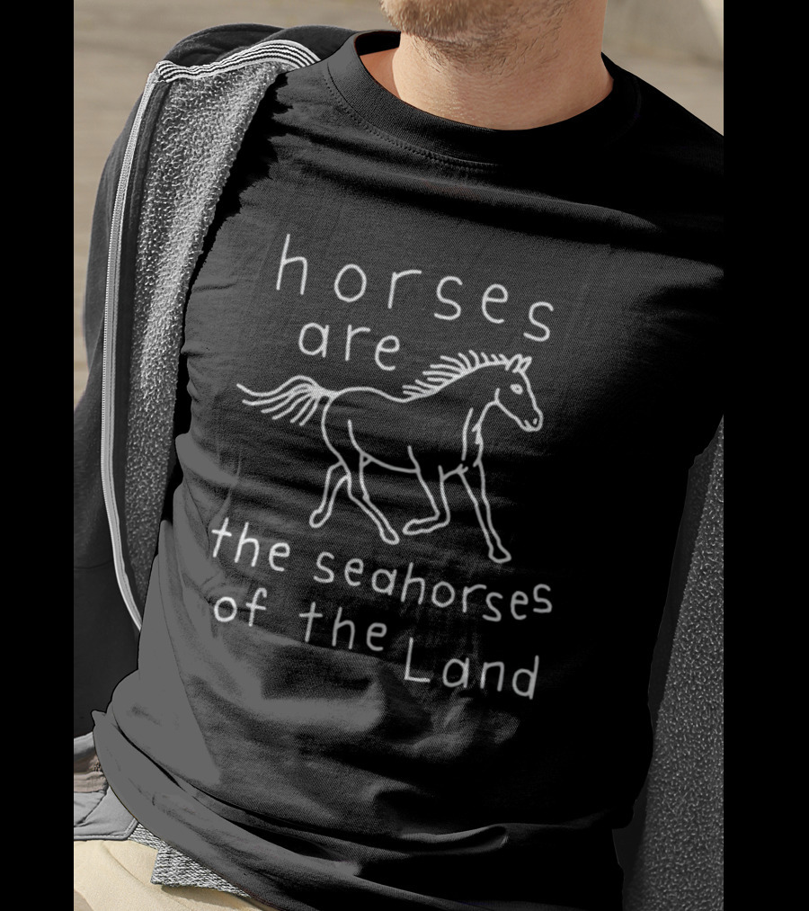 Horses Are The Seahorses Of The Land White Outline Drawing T-Shirt