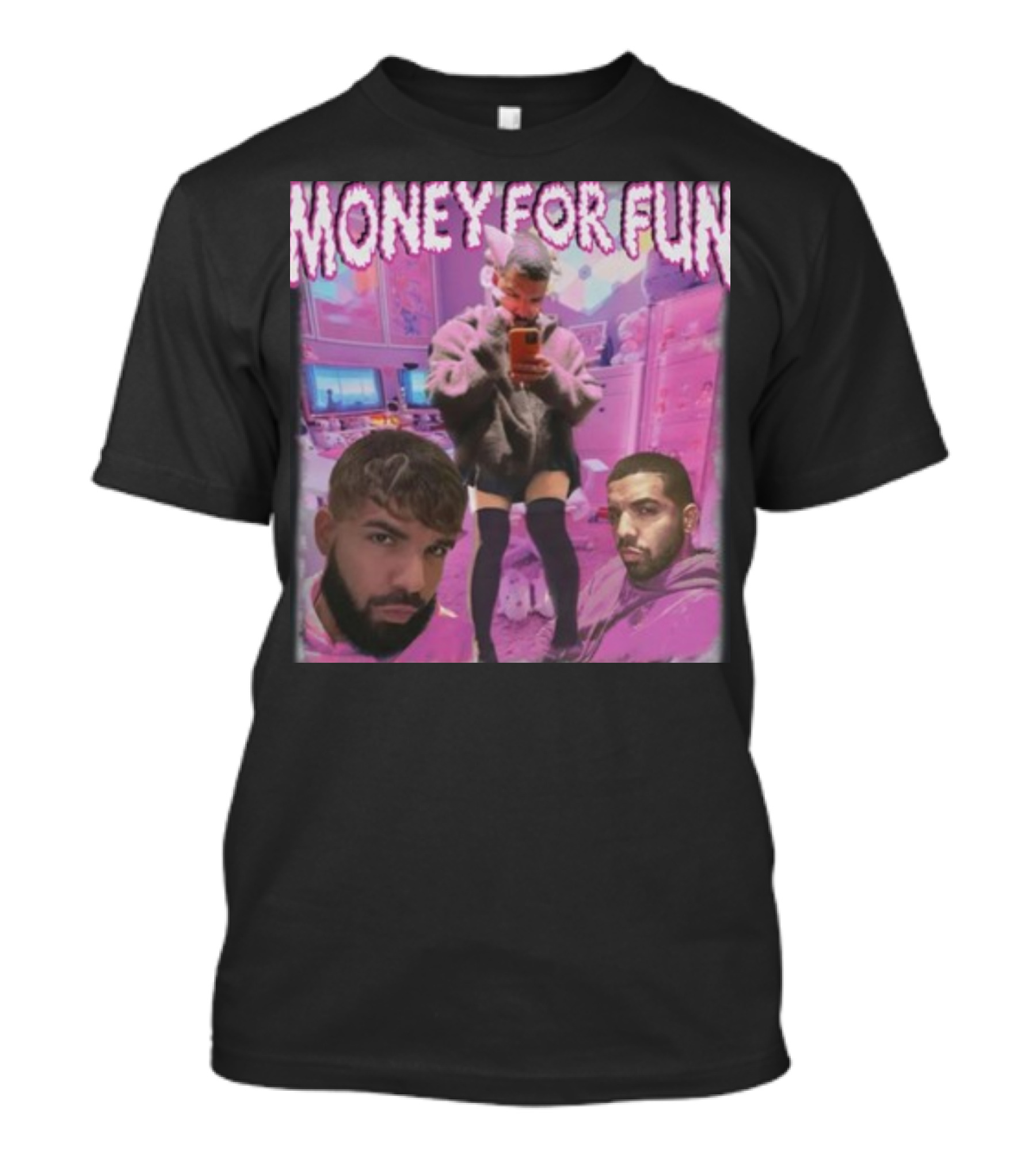 Money For Fun Funnyahhtees Pink Room Selfie Collage T-Shirt