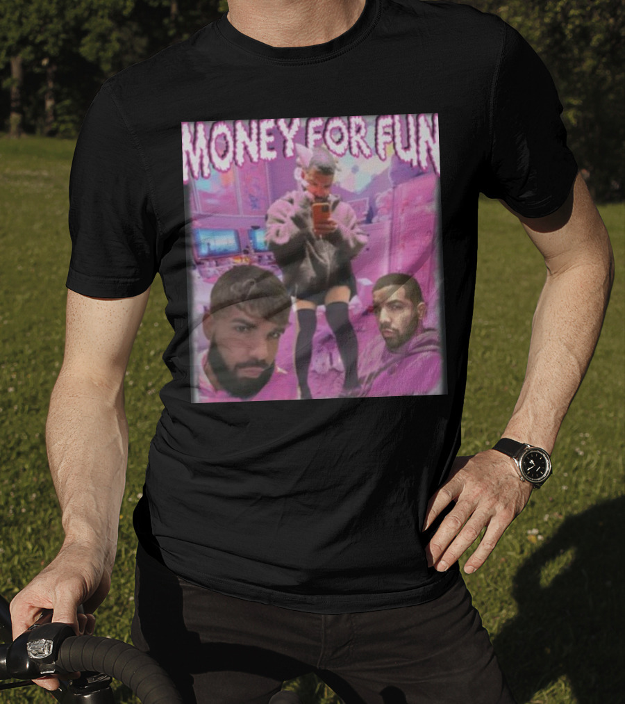 Money For Fun Funnyahhtees Pink Room Selfie Collage T-Shirt