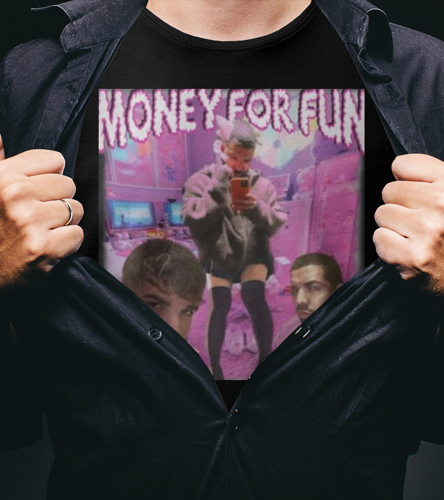 Money For Fun Funnyahhtees Pink Room Selfie Collage T-Shirt