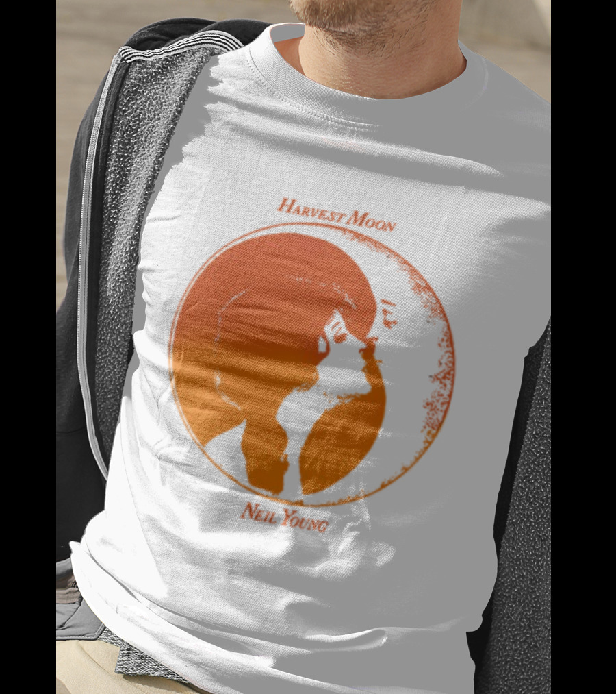 Harvest Moon Neil Young Orange Silhouette Circle T-Shirt
