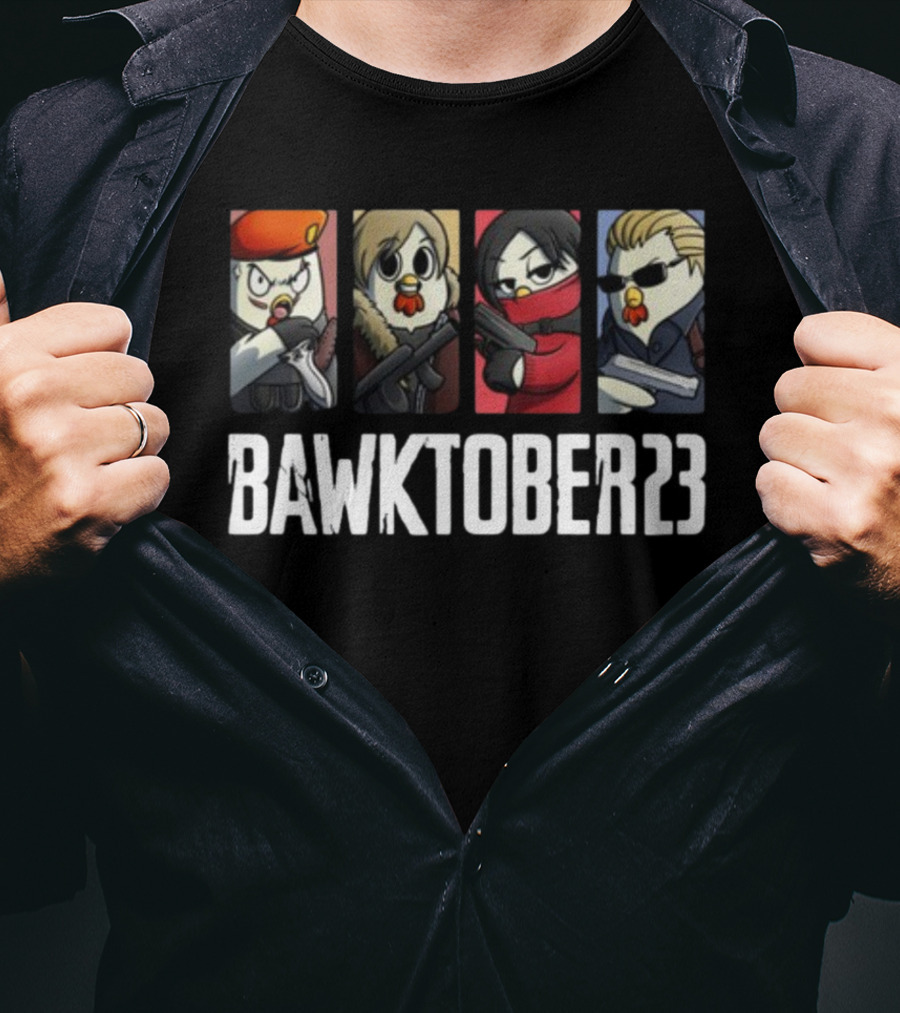 Bawktober 23 Chicken Characters With Weapons T-Shirt