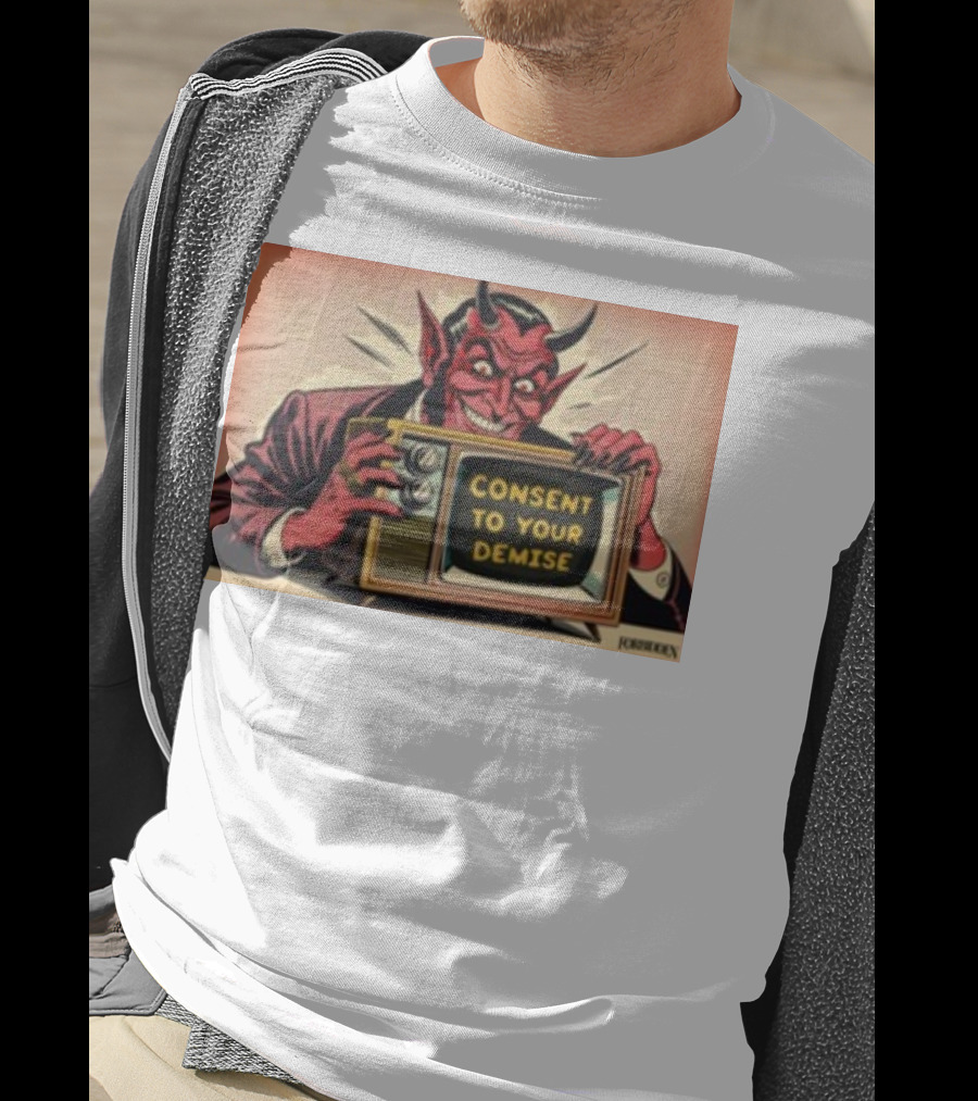 Forbiddenclothes Consent To Your Demise Devil Holding Vintage Television T-Shirt