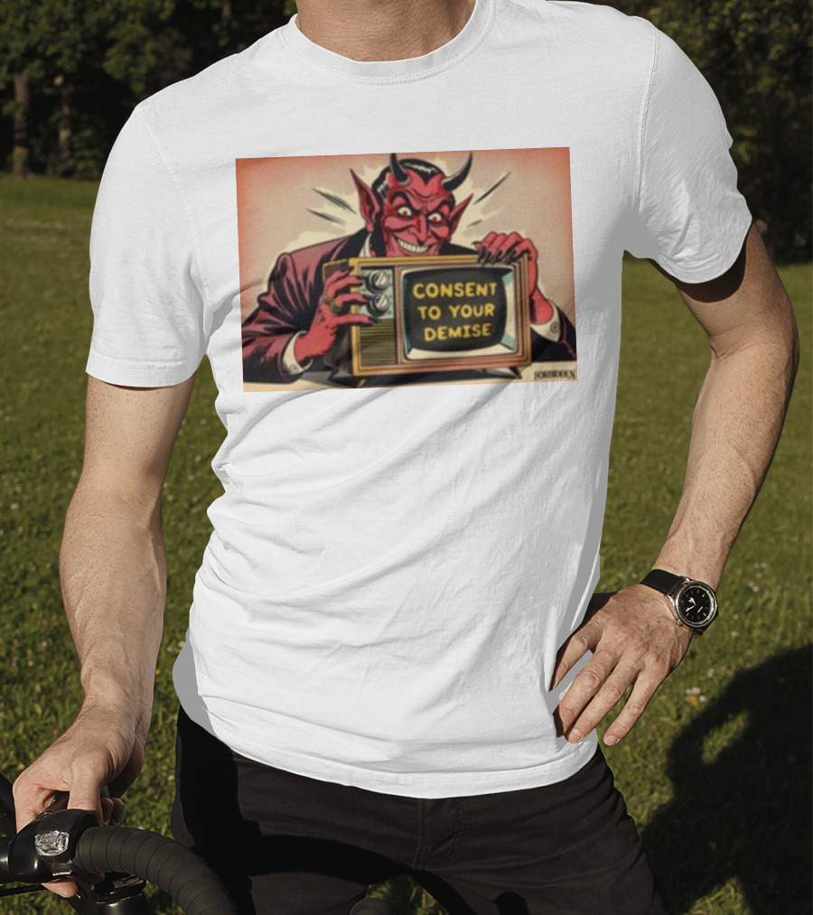 Forbiddenclothes Consent To Your Demise Devil Holding Vintage Television T-Shirt