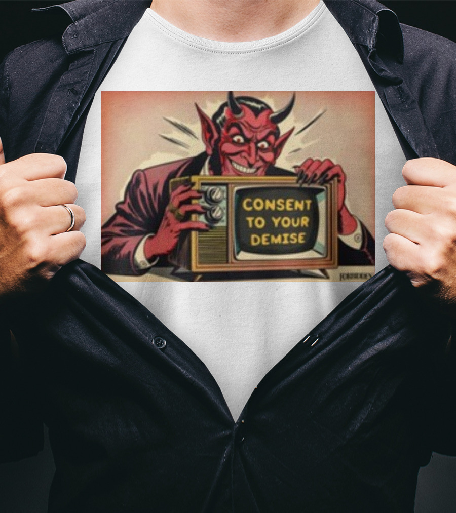 Forbiddenclothes Consent To Your Demise Devil Holding Vintage Television T-Shirt