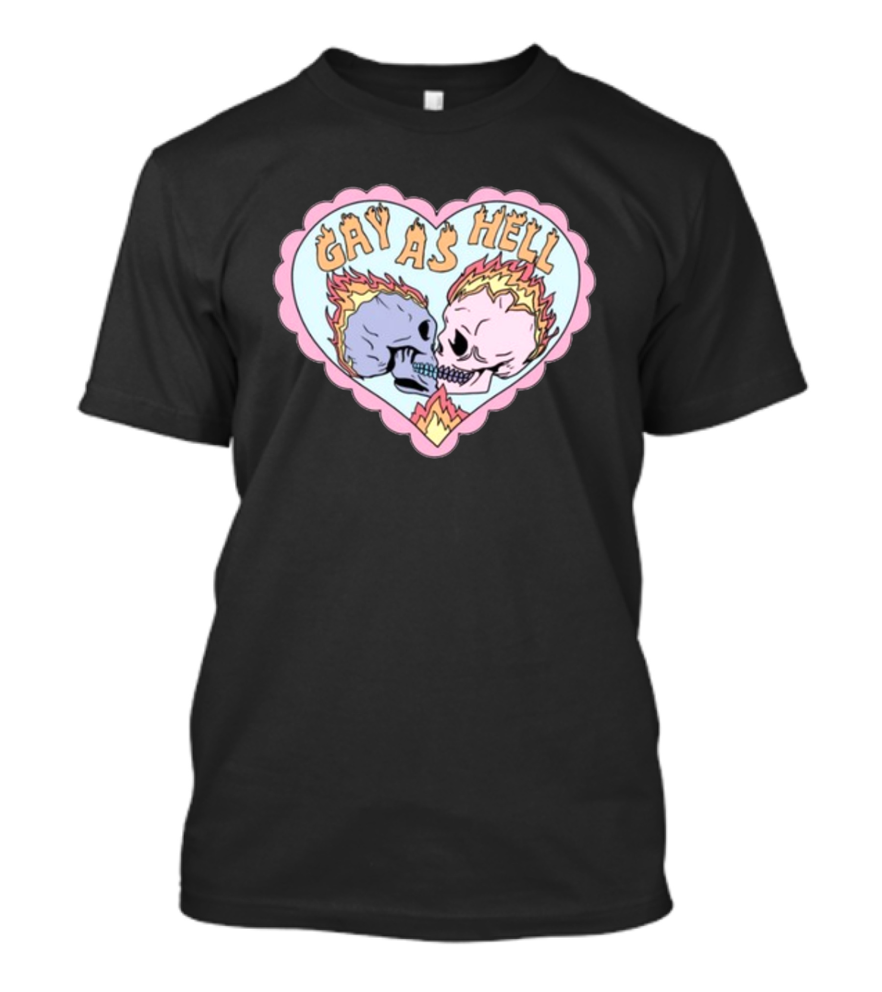 Gay As Hell Flame Skulls Heart T-Shirt