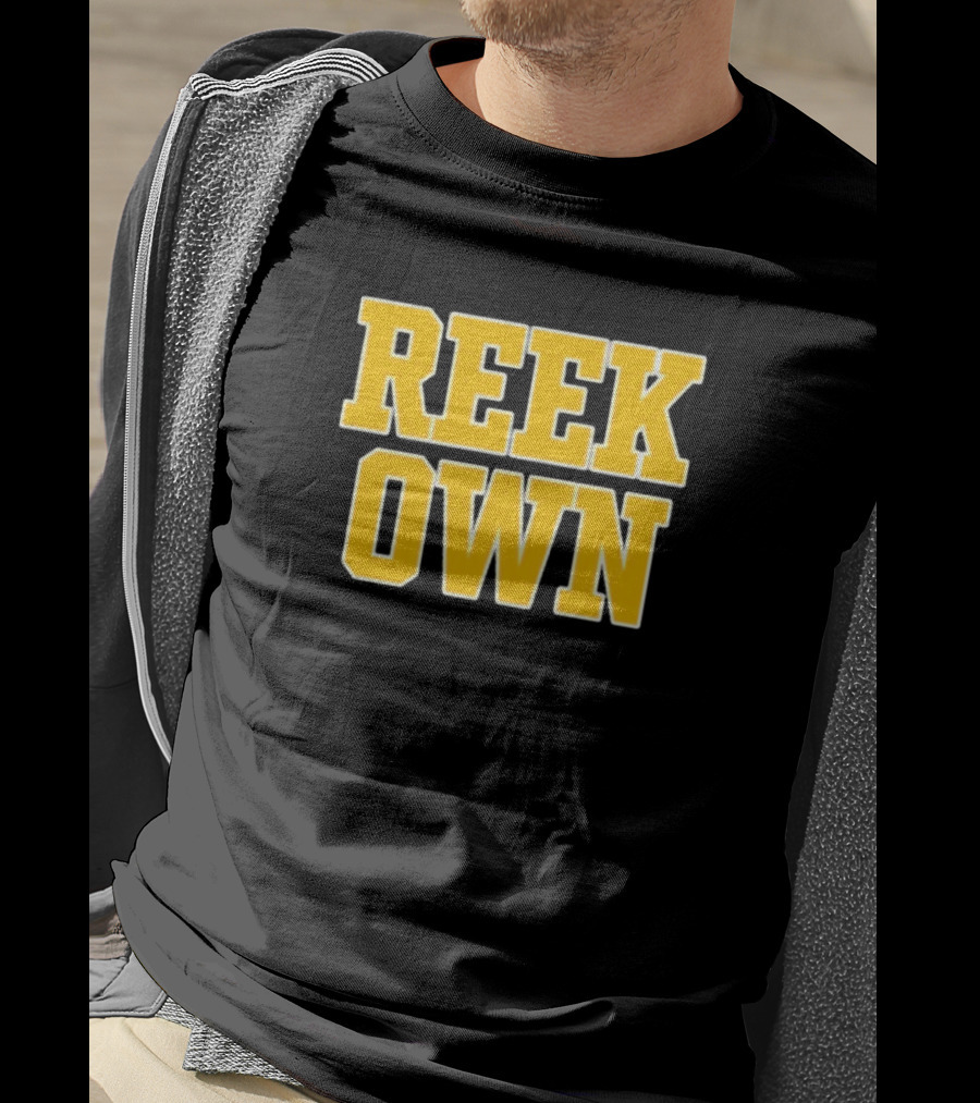 REEK OWN Bold Yellow Block Letters On Black Square T-Shirt