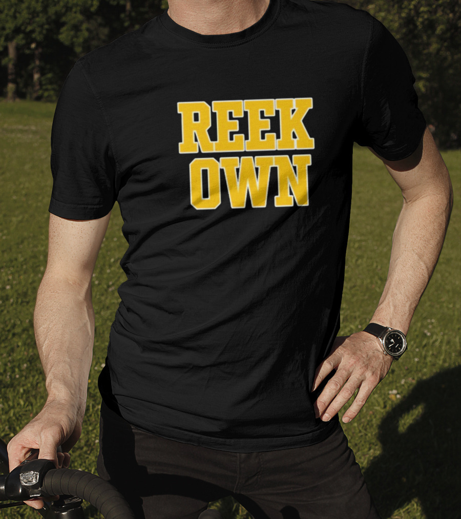 REEK OWN Bold Yellow Block Letters On Black Square T-Shirt