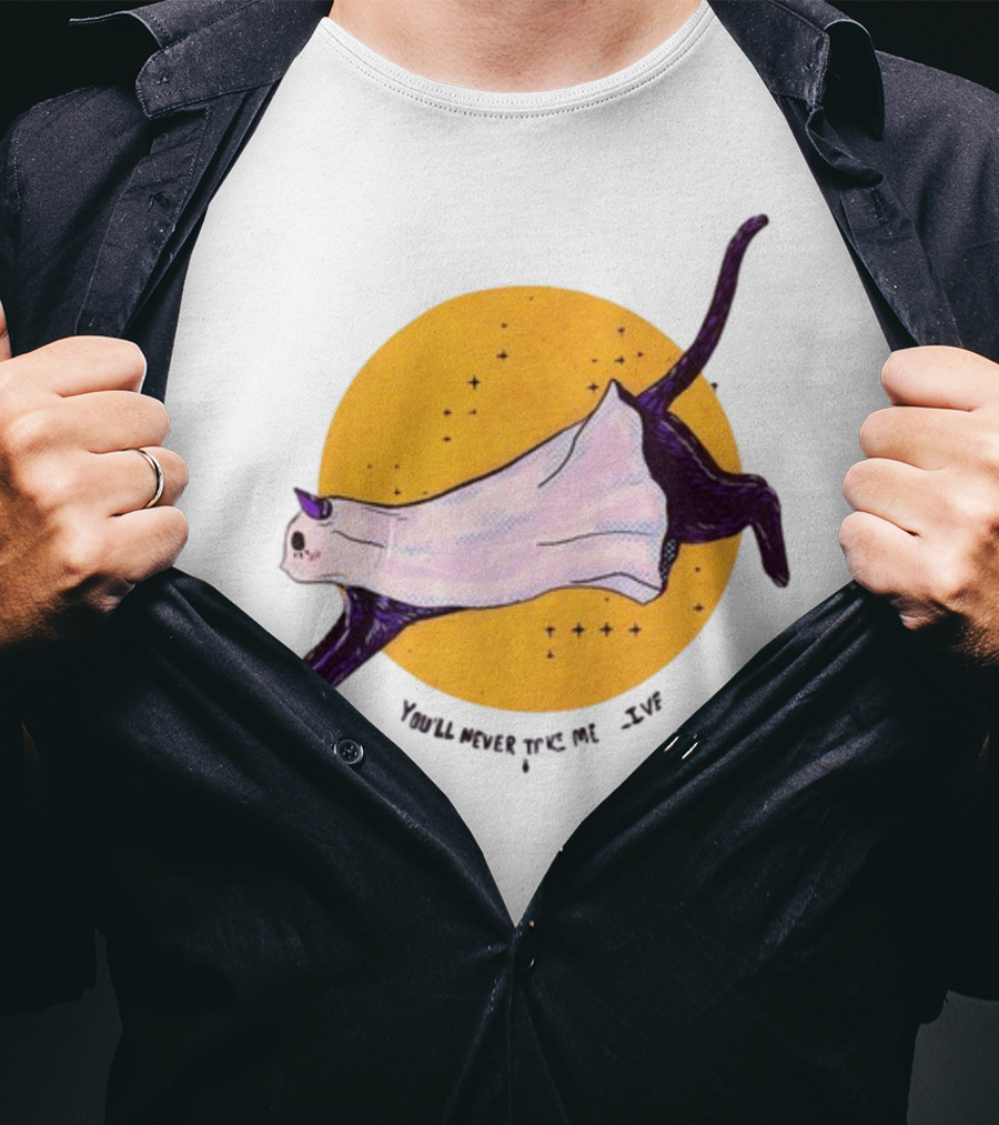 You’ll Never Take Me Alive Cat In Ghost Costume With Yellow Moon And Stars T-Shirt