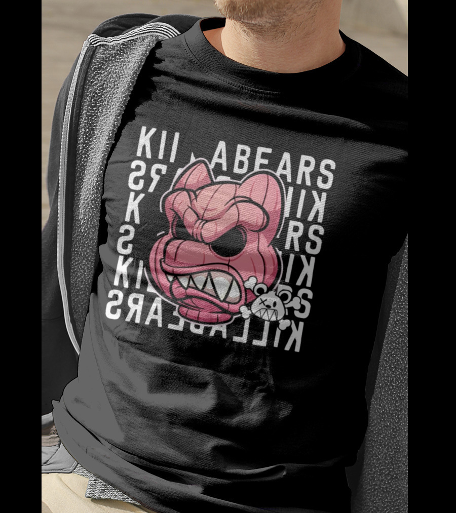 Killabears Angry Pink Bear With Skull And Bones T-Shirt