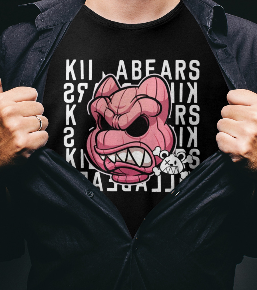 Killabears Angry Pink Bear With Skull And Bones T-Shirt
