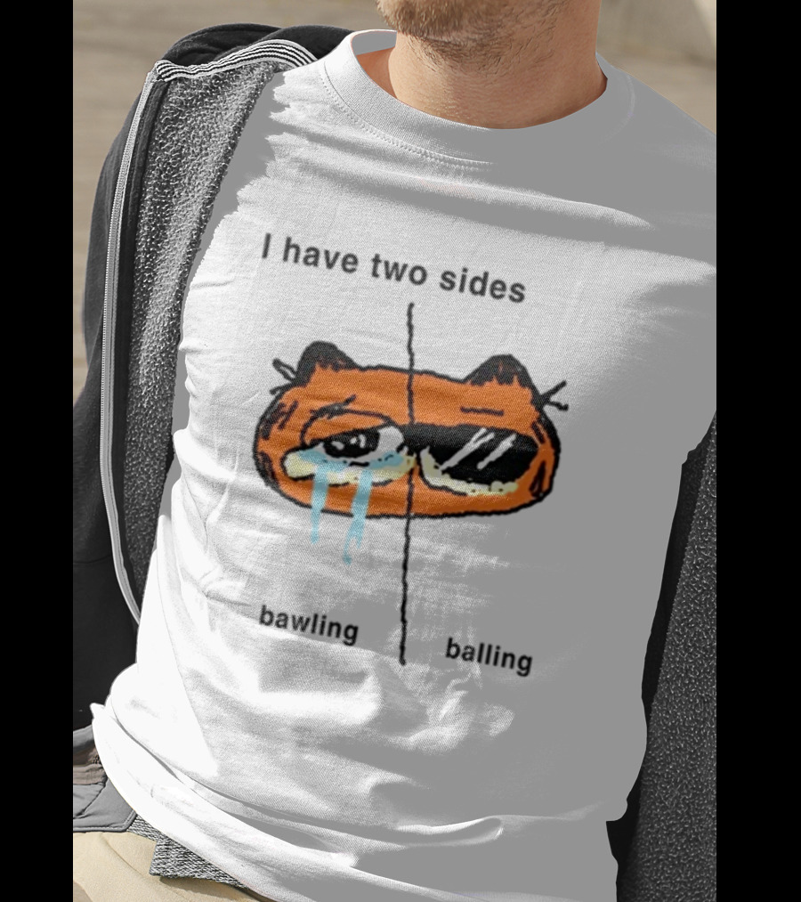 Goofyahhtees I Have Two Sides Bawling Balling Orange Cartoon Face Split Humor T-Shirt